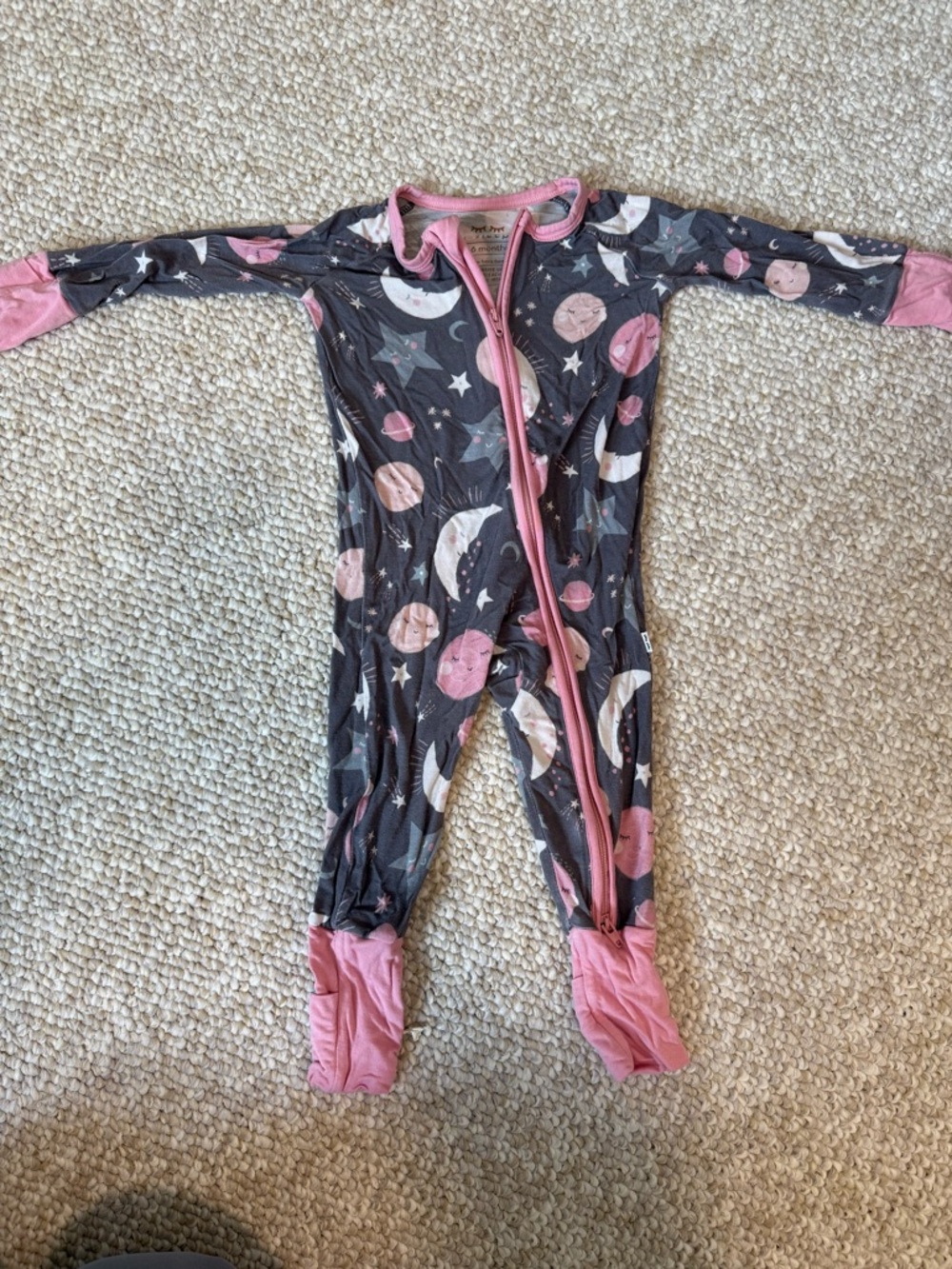 Little Sleepies 3-6 Months Gray & Pink Moon Print One-Piece Pajamas